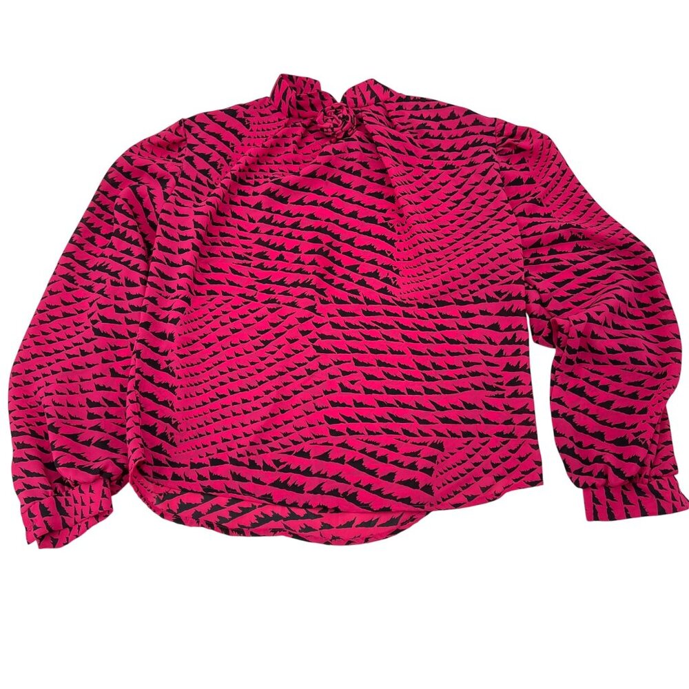 Hayes Street Vintage Women's Blouse‎ Medium Pink & Black Abstract Design